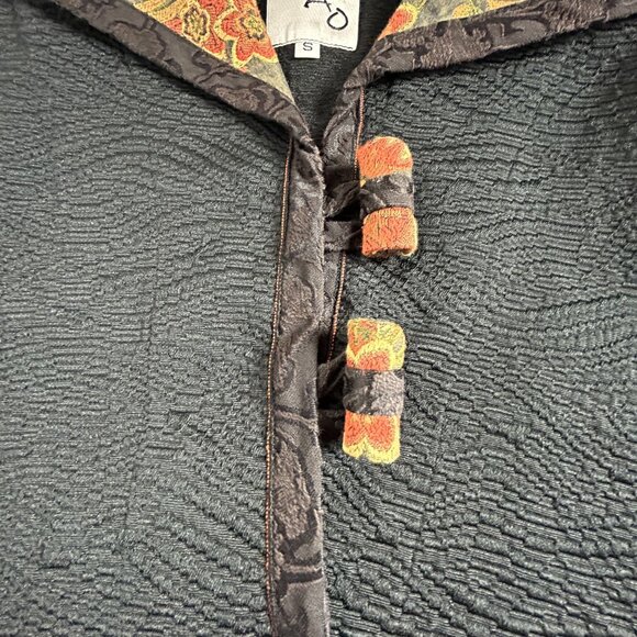 XIAO Womens Textured Black Patchwork Floral Jacket Small Toggle Button Art Wear - Picture 5 of 15